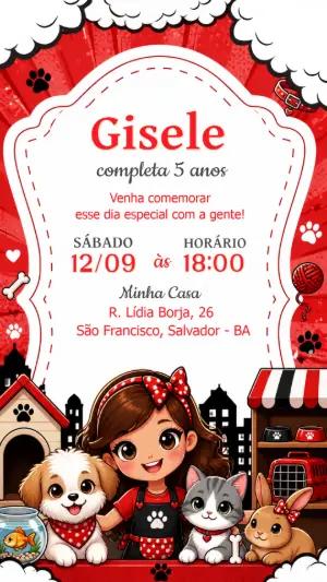 Convite Aniversário Pet Shop Menina Editável