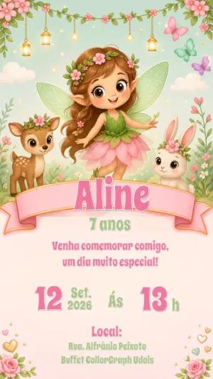 Convite de Aniversário Fada do Bosque Editável