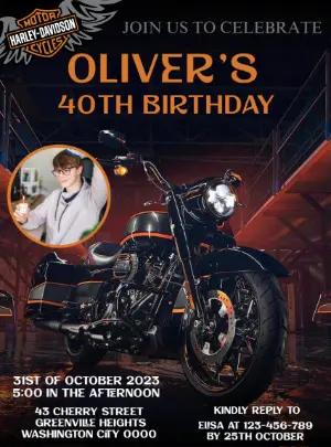 Motorcycle Themed 40th Birthday Invitation Editable Template