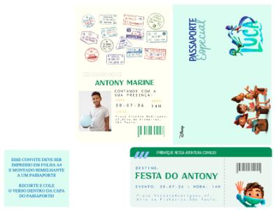 Convite Tema Luca Estilo Passaporte para Editar Online