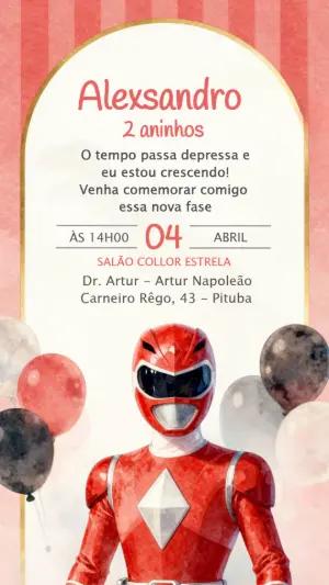 Convite Digital Aniversário Infantil Power Ranger Editável