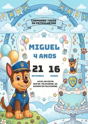 Convite Digital Patrulha Canina do Chase para Editar