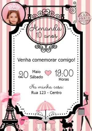 Convite Aniversário Paris com Foto para Editar Online