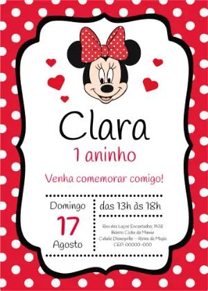 Convite Aniversário Minnie Vermelha para Editar Online