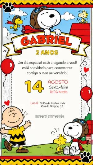 Convite de Aniversário Snoopy Aviador | Modelo Digital Editável