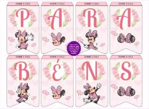 Bandeirinhas Minnie Rosa para Aniversário | Edite e Imprima
