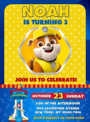Paw Patrol Rubble Birthday Invitation to Edit Online