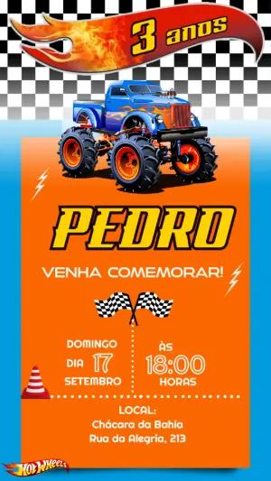Convite Aniversário Hotwheels Monster Truck para Editar Online