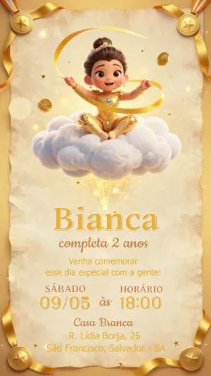 Convite Aniversário Menina Olimpíadas Dourado Editável