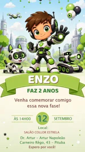 Convite de Aniversário Robô e Super Herói Futurista Editável