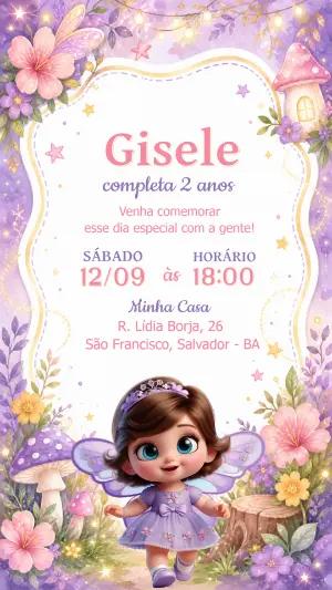 Convite Aniversário Fadinha Jardim Encantado Editável