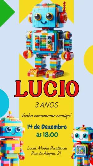 Convite de Aniversário Robô de Blocos para Editar Online