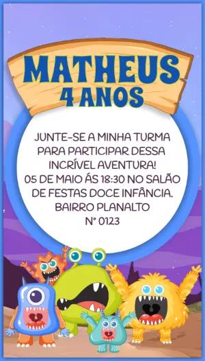 Convite de Aniversário Monstrinhos Divertidos para Editar Online