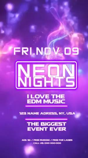 Animated Neon Nights Party Video Invitation Template