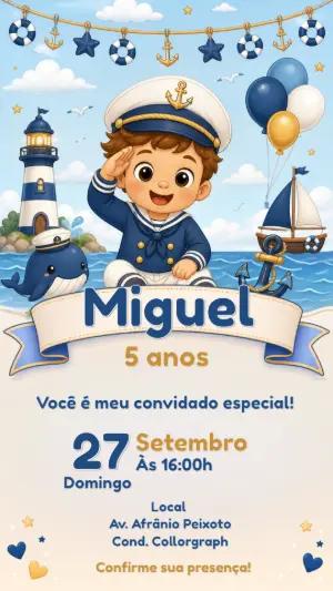 Convite de Aniversário Marinheiro Editável para Menino