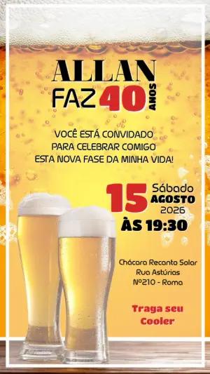 Convite Digital de Aniversário Adulto Tema Cerveja Editável