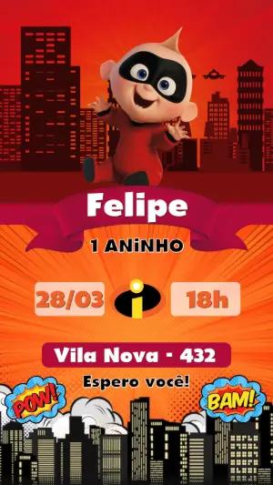 Convite de Aniversário Zezé Os Incríveis para Editar e Enviar