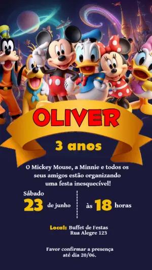 Convite de Aniversário Mickey e Turma Espacial Modelo Editável