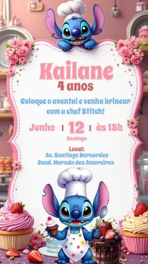 Convite Aniversário Stitch Confeiteiro para Editar Online