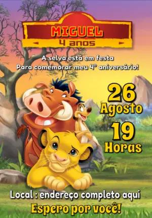 Convite de Aniversário Rei Leão com Simba para Editar Online