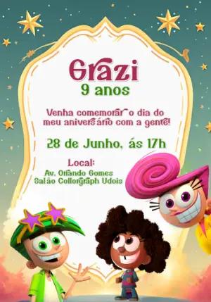 Convite de Aniversário Padrinhos Mágicos para Editar Online