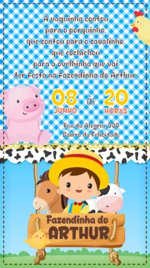 Convite de Aniversário Fazendinha Infantil para Editar