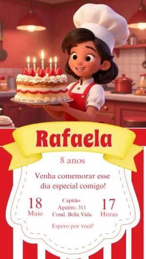 Convite de Aniversário Confeiteira Infantil 3D para Editar