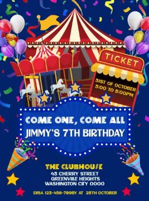 Editable Circus Carnival Birthday Party Invitation Online