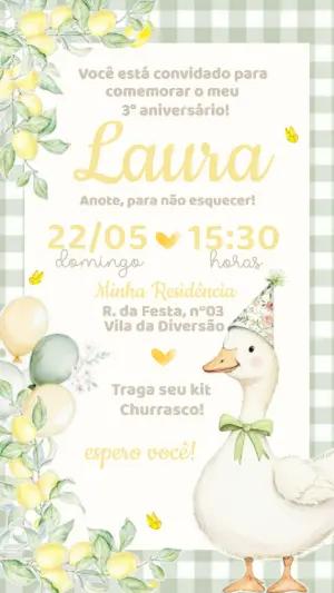 Convite de Aniversário Ganso e Limão Siciliano Editável