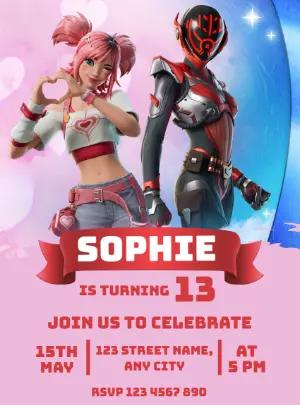 Editable Fortnite Pink Birthday Invitation Template