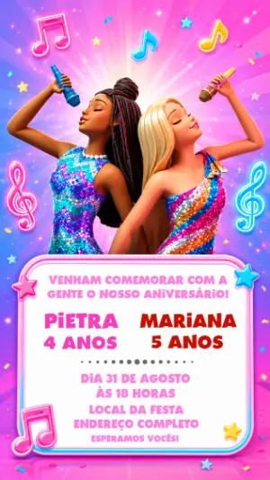 Convite Aniversário Duplo Barbie Modelo Editável