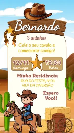 Convite de Aniversário Cowboy Infantil Editável