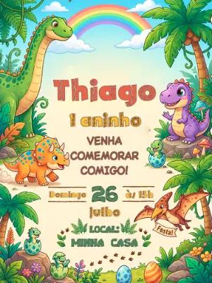Convite de Aniversário Dinossauro Baby Colorido para Editar