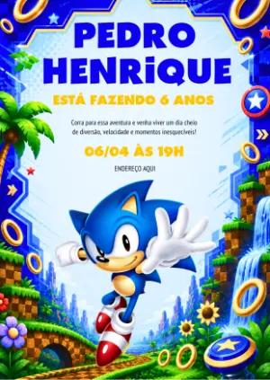 Convite de Aniversário Sonic Clássico Editável