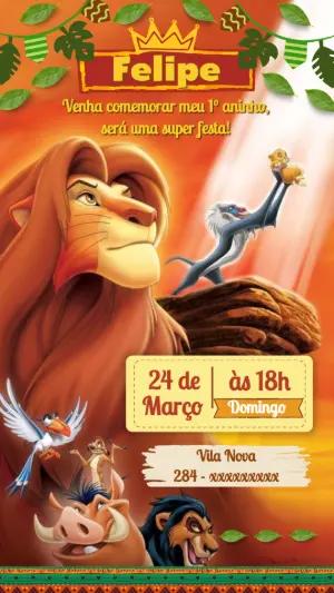 Convite de Aniversário Rei Leão Editável para Festa Infantil