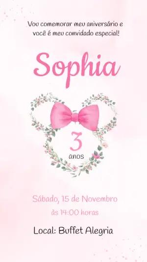 Convite de Aniversário Minnie Rosa Floral para Editar Online