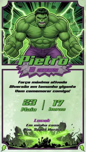 Convite de Aniversário Hulk Super-Herói Modelo Editável