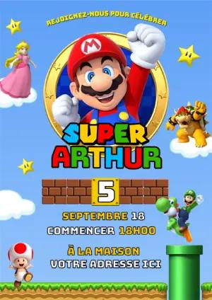 Invitation Anniversaire Super Mario à Personnaliser en Ligne