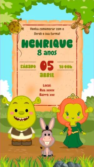 Convite de Aniversário Shrek e sua Turma para Editar Online