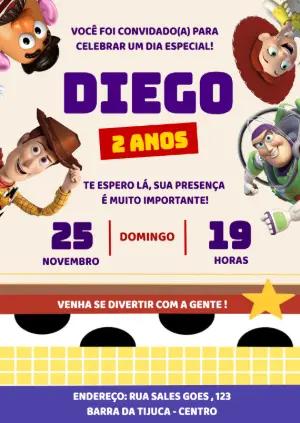 Convite de Aniversário Infantil Toy Story Modelo Editável