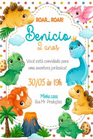 Convite de Aniversário Dinossauros Baby Editável