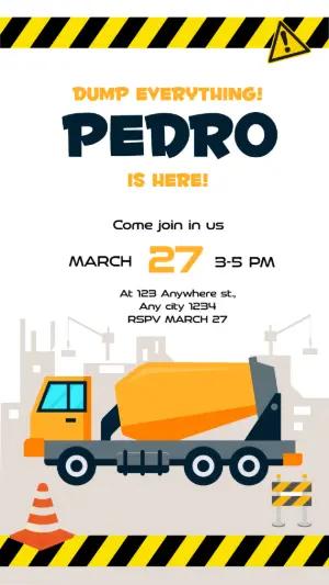 Editable Construction Birthday Invite with Cement Mixer Truck