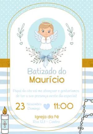 Convite de Batizado Anjinho Azul para Editar Online