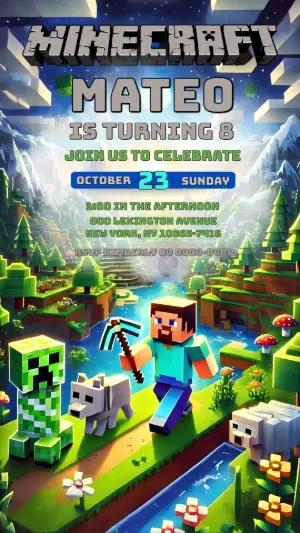 Editable Minecraft Birthday Invitation for a Gaming Party