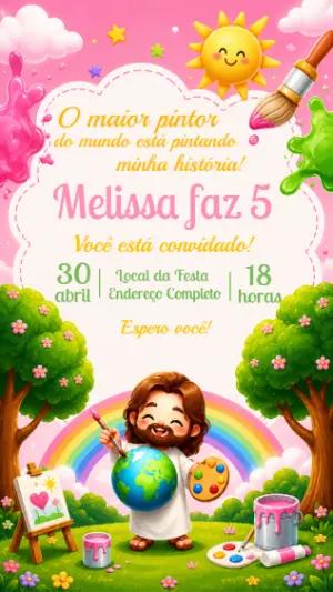 Convite Aniversário Infantil O Maior Pintor do Mundo Editável