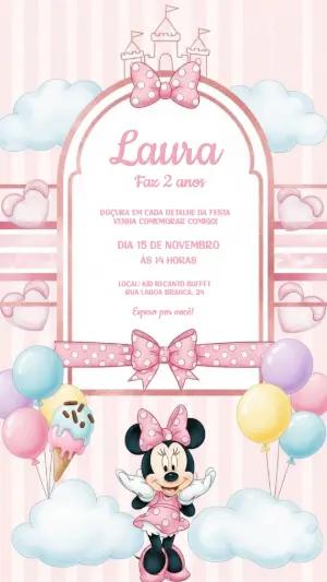 Convite de Aniversário Minnie Realeza Rosa para Editar Online