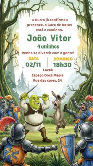 Convite de Aniversário Shrek com Personagens para Editar
