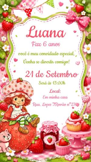 Convite de Aniversário Moranguinho Rosa para Editar
