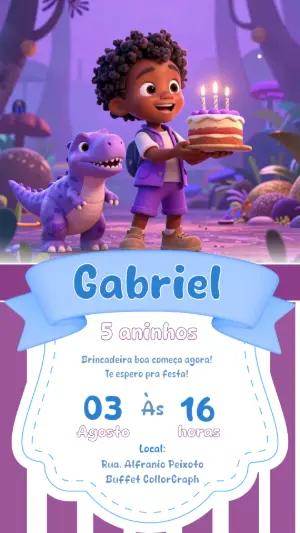 Convite de Aniversário Dinossauro Roxo para Editar
