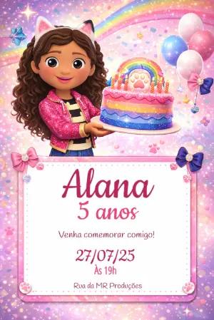 Convite de Aniversário Gabby's Dollhouse Colorido para Editar